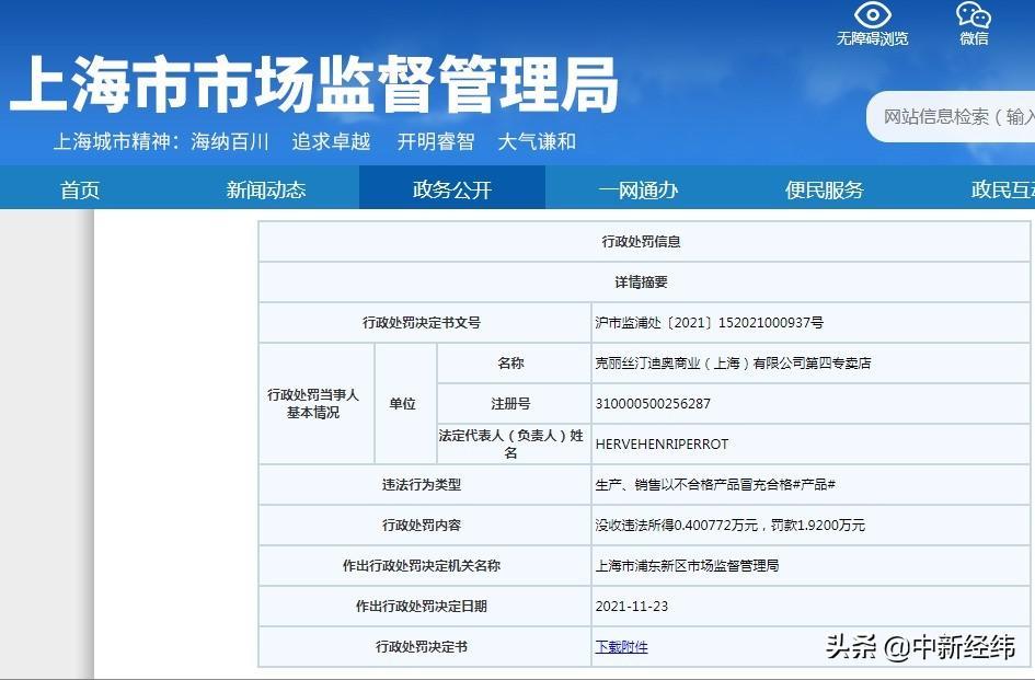 迪奥分店因销售劣质T恤衫被罚
