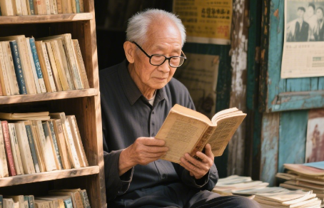抒情诗歌--旧书摊晒褪色的书脊